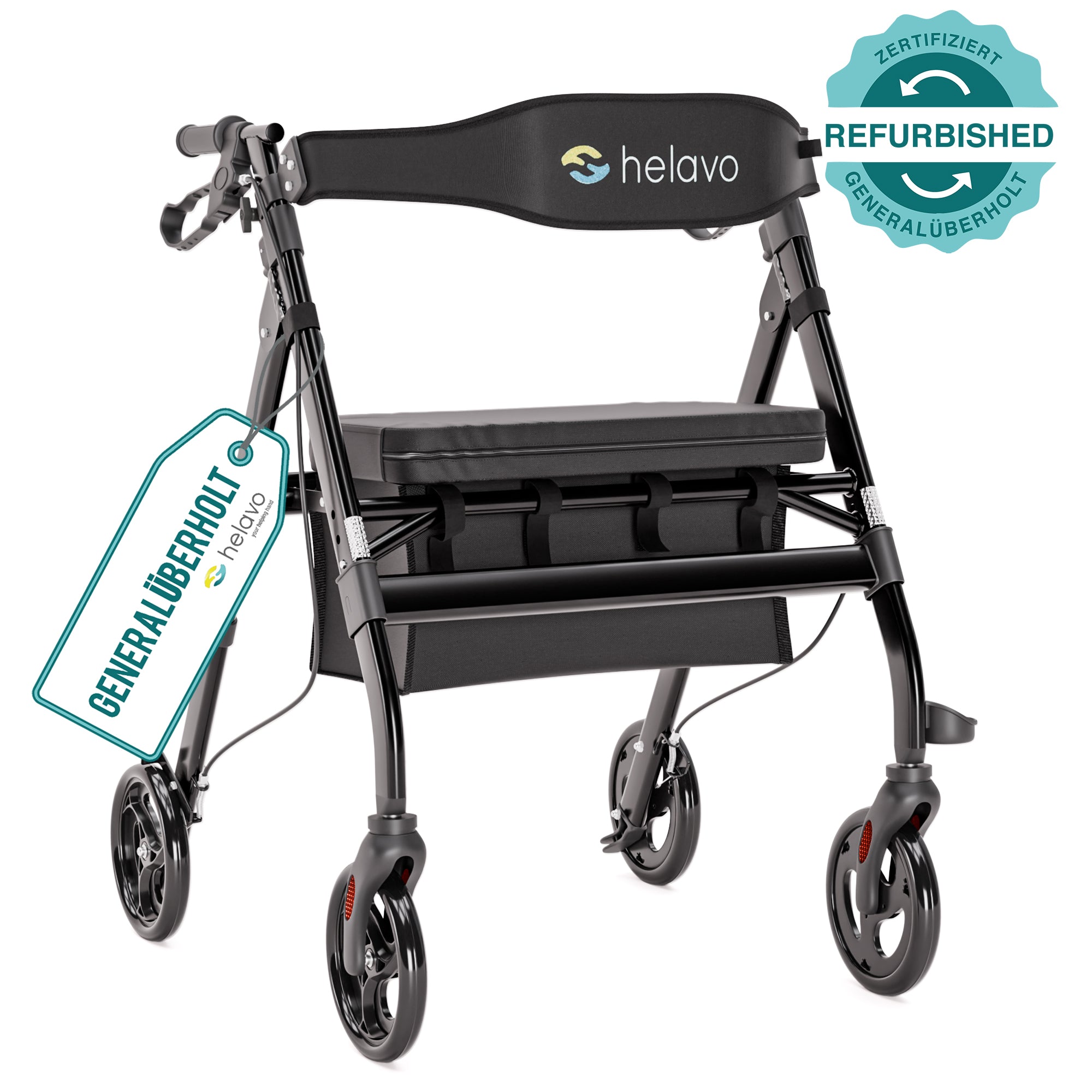 Helavo Heavy Duty Walker with Large, Height-Adjustable Seat - Extra Wide Bariatric Rollator for Seniors - 226 kg Weight Capacity