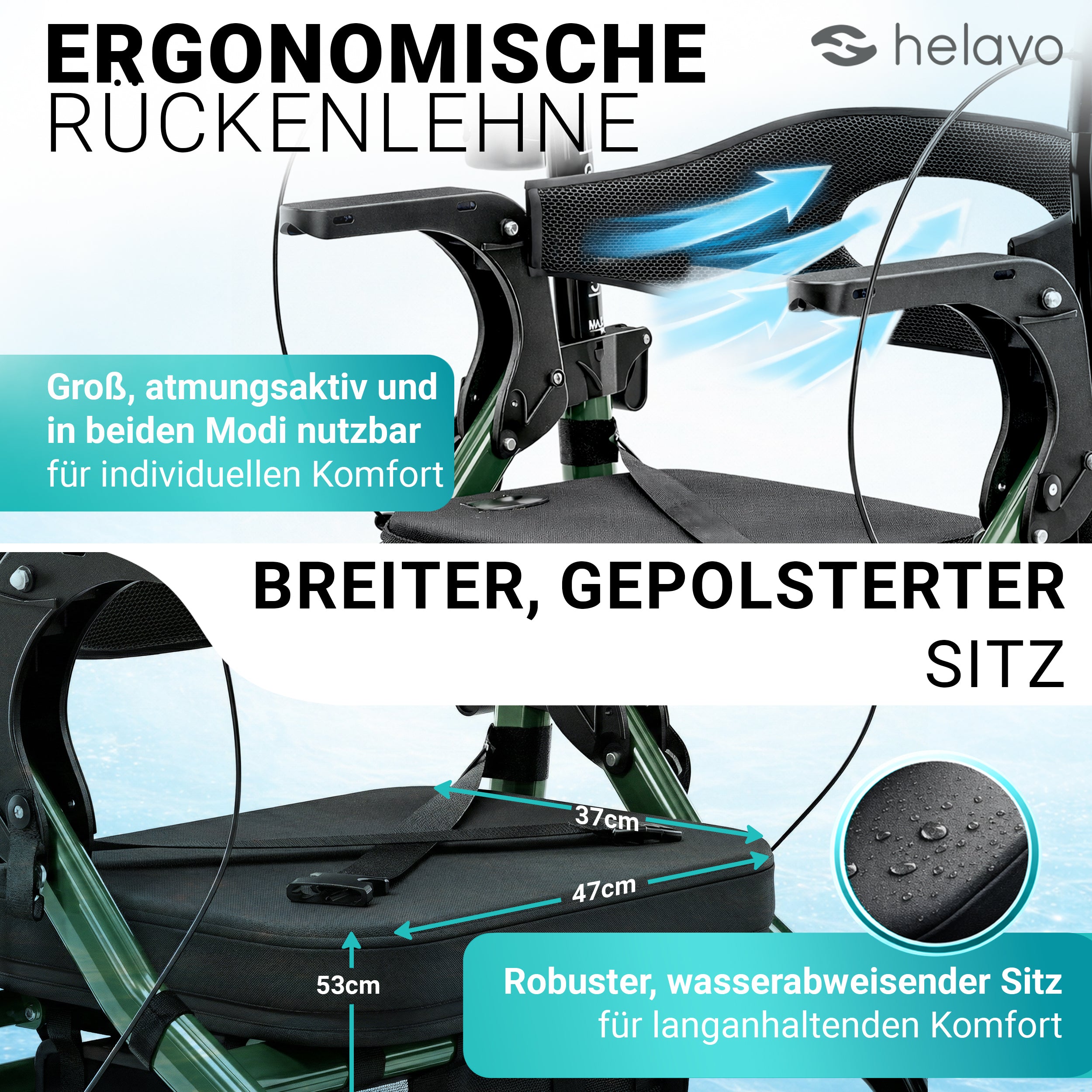 2-in-1 Rollator & Wheelchair H1170 Green