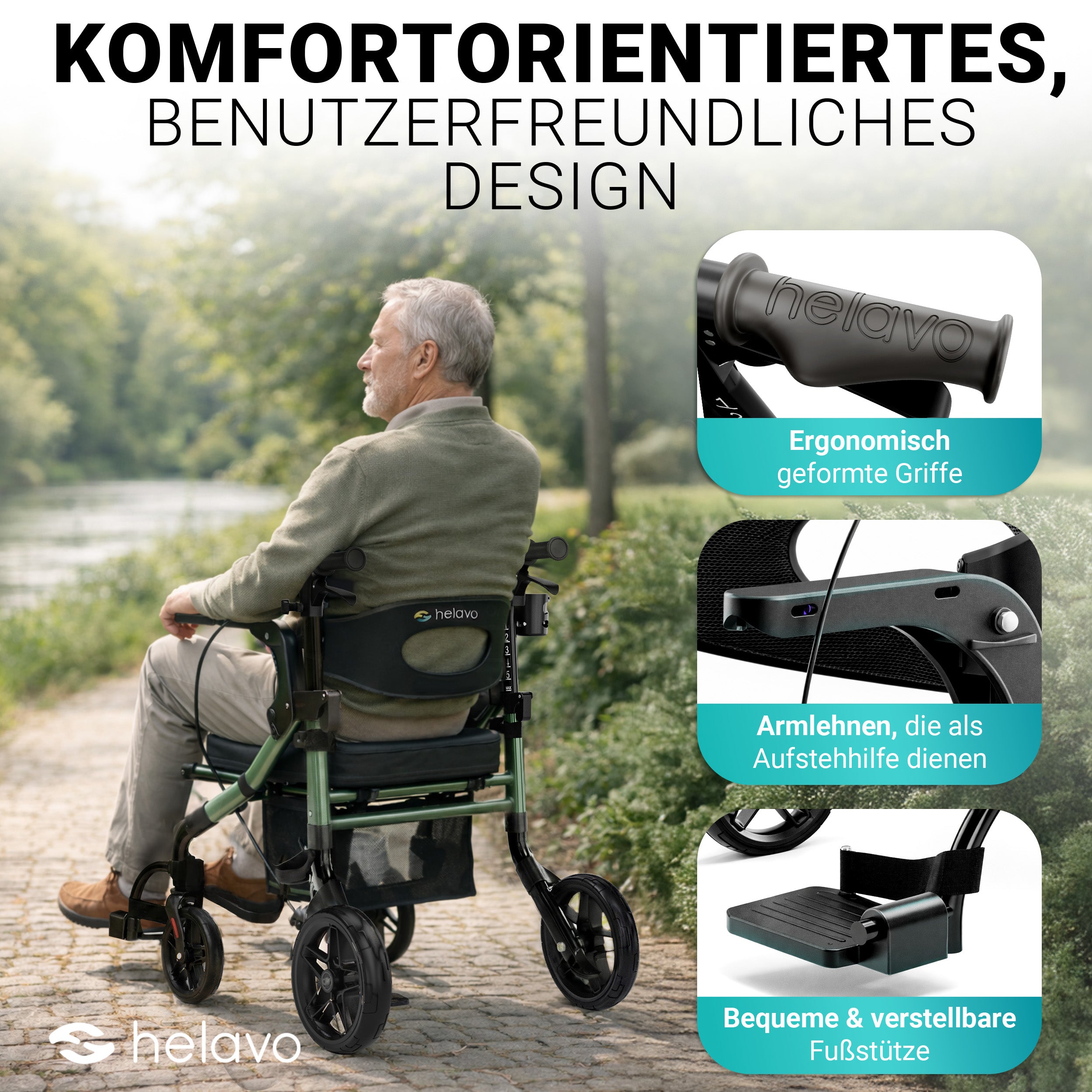 2-in-1 Rollator & Wheelchair H1170 Green