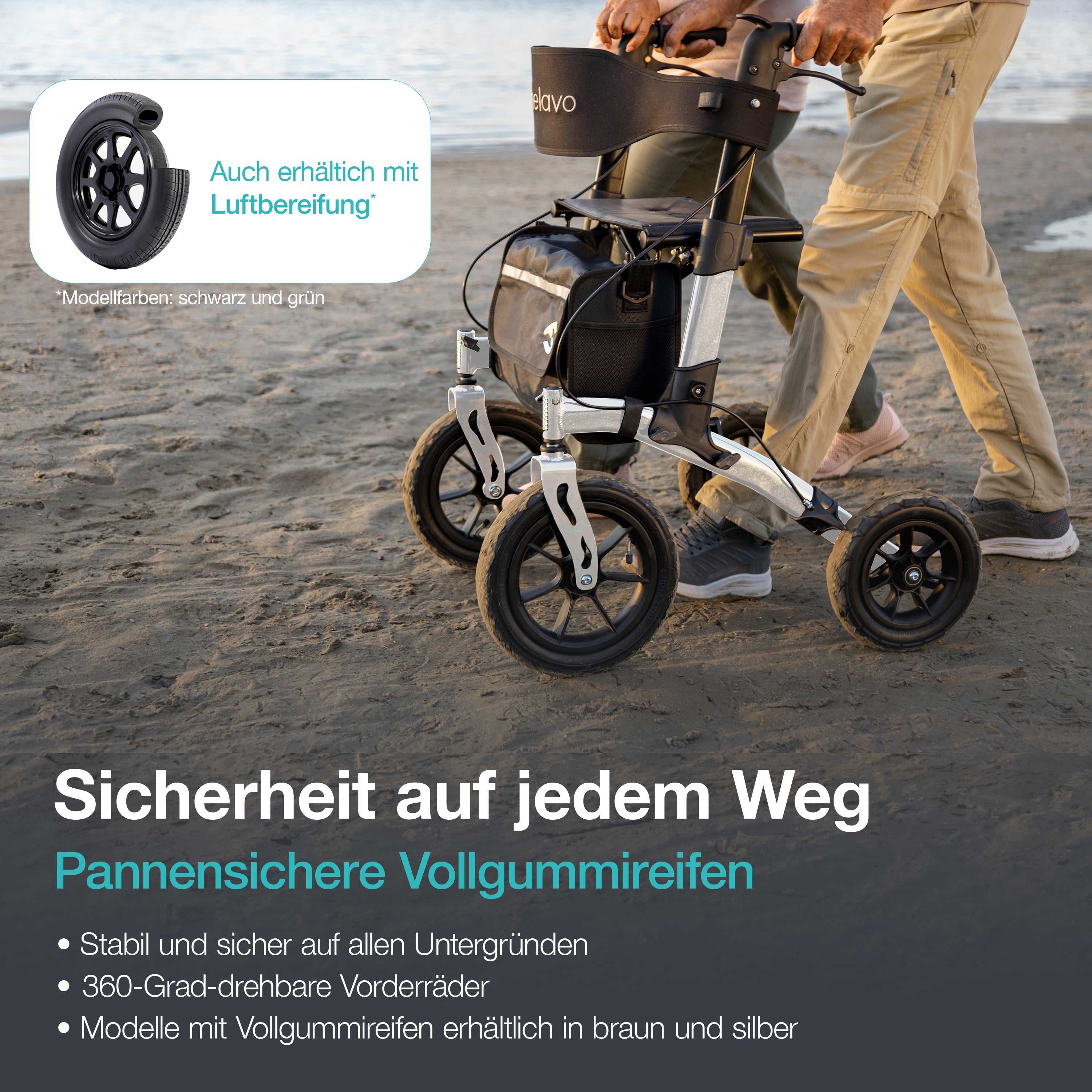 Outdoor Rollator with Puncture-Proof Solid Rubber Tires H1140 Series
