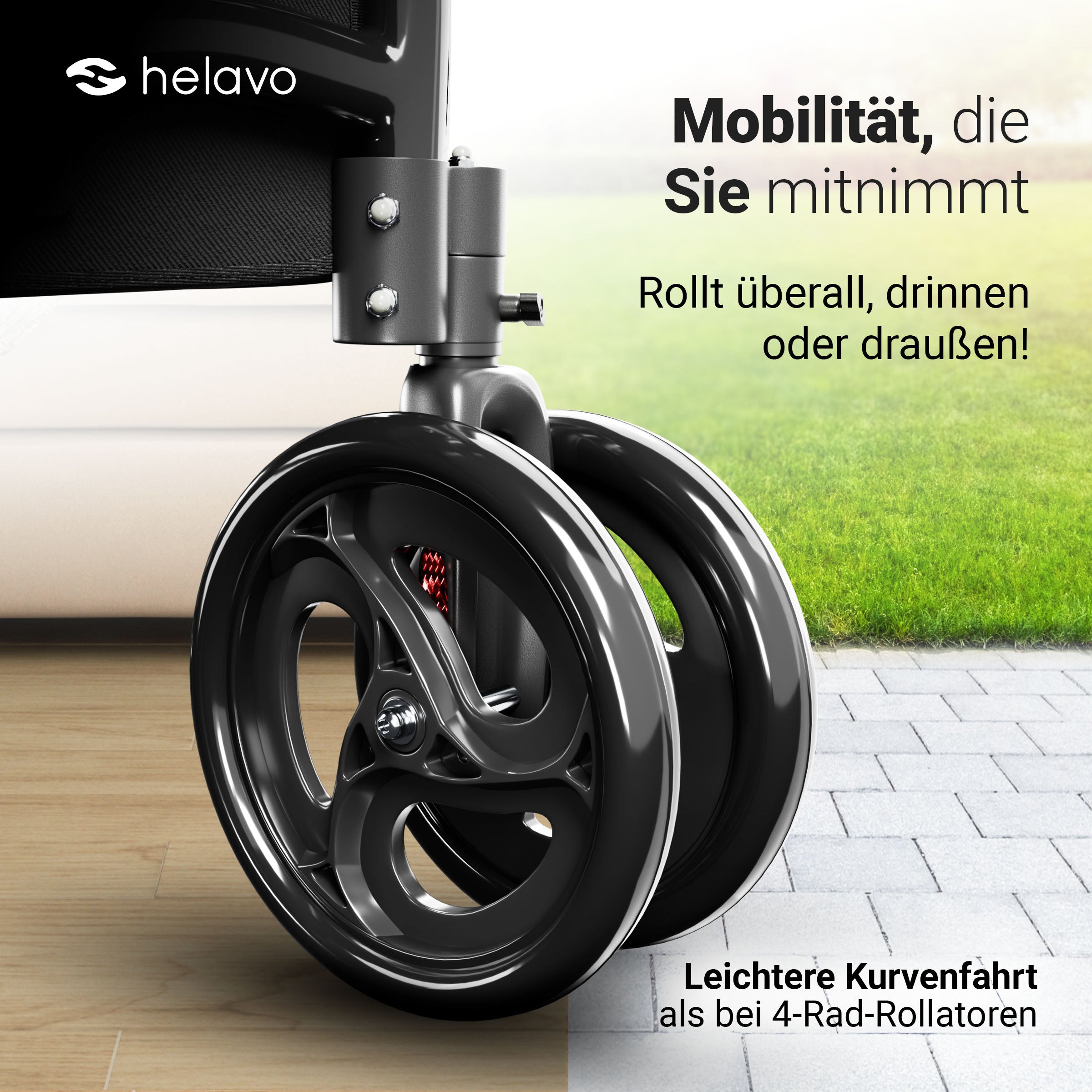 3 Wheel Rollator Narrow with Double Front Wheels H1080 Black