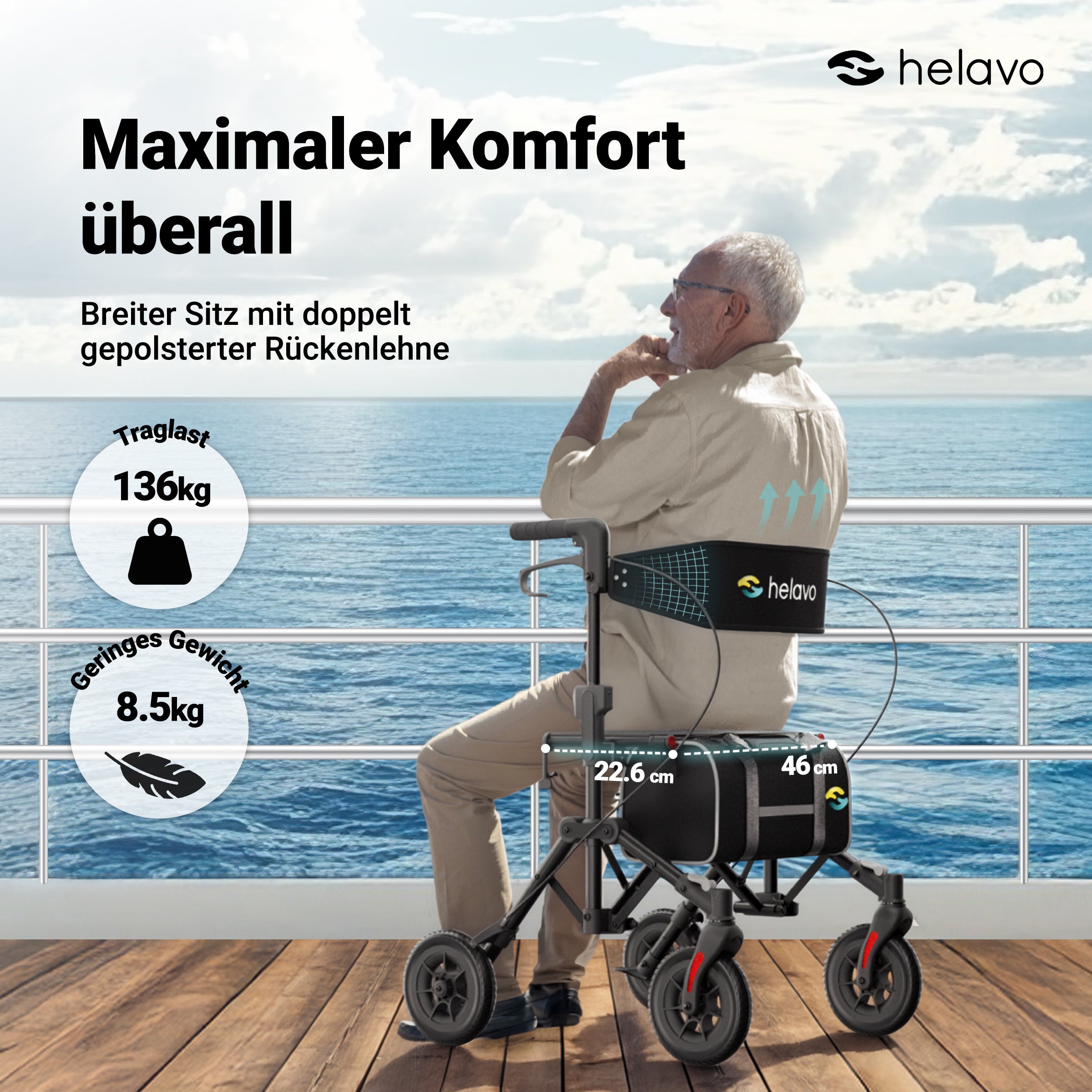 Foldable and Lightweight Walker with Seat for Seniors H1320 Black