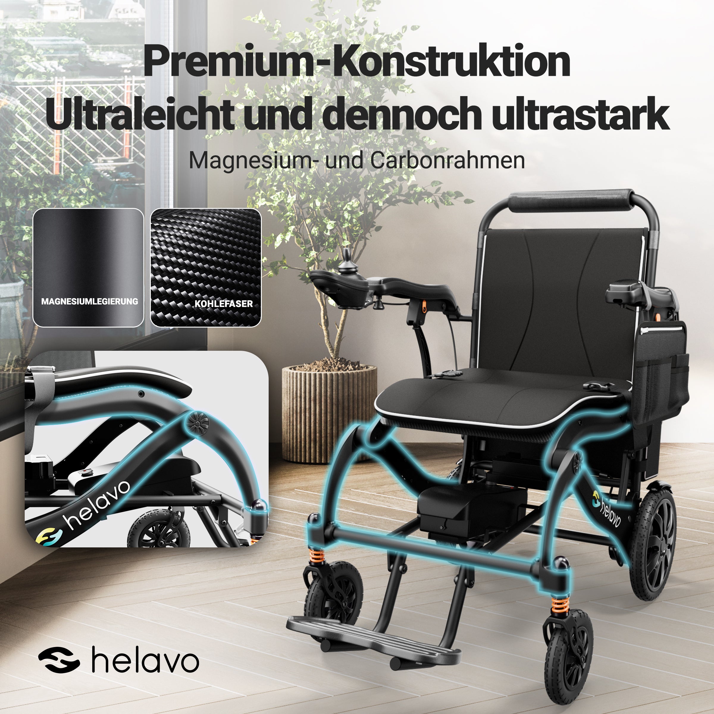 Electric wheelchair - ultralight with magnesium and carbon frame H2320