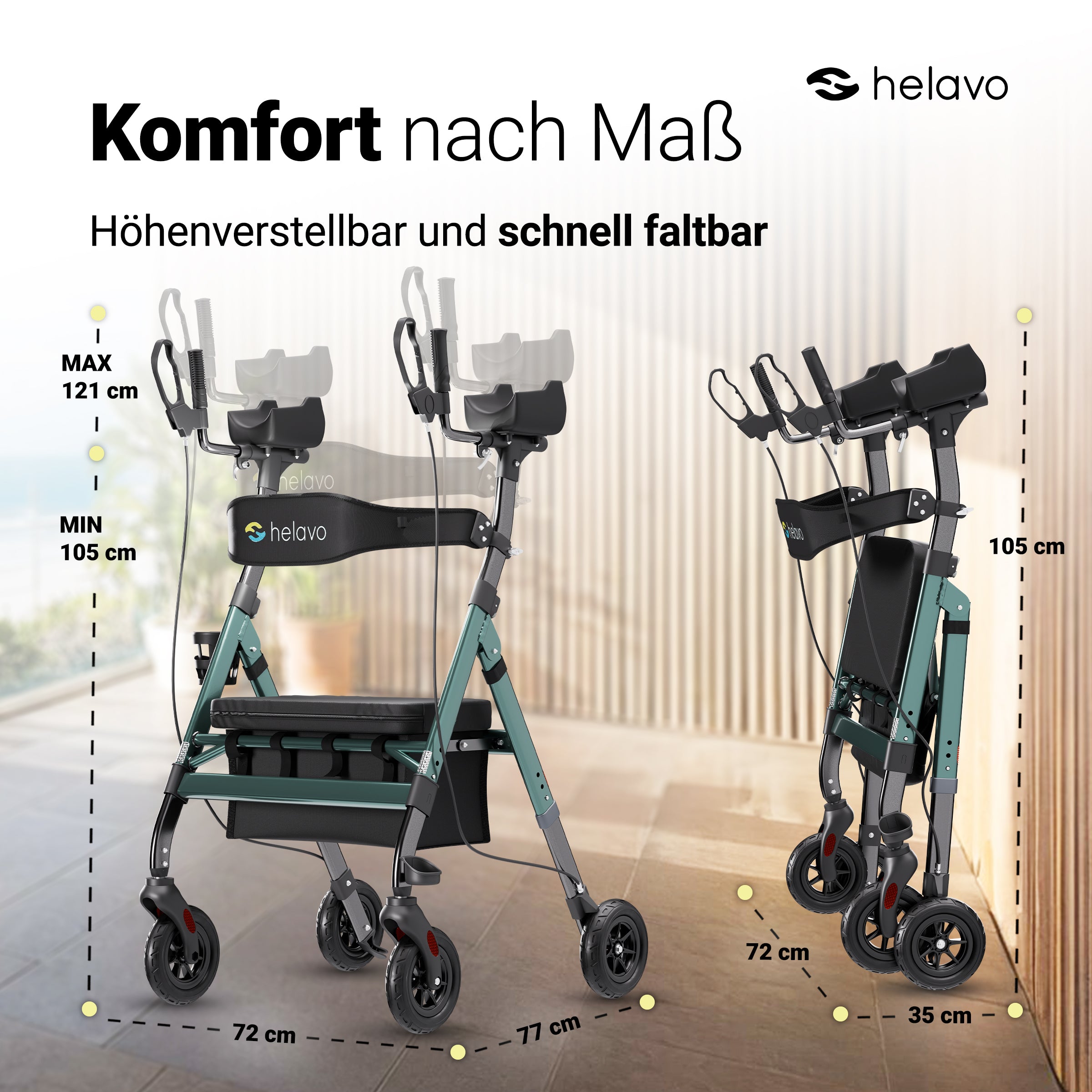 Extra wide heavy-duty rollator Arthritis rollator with armrests H1360 Green