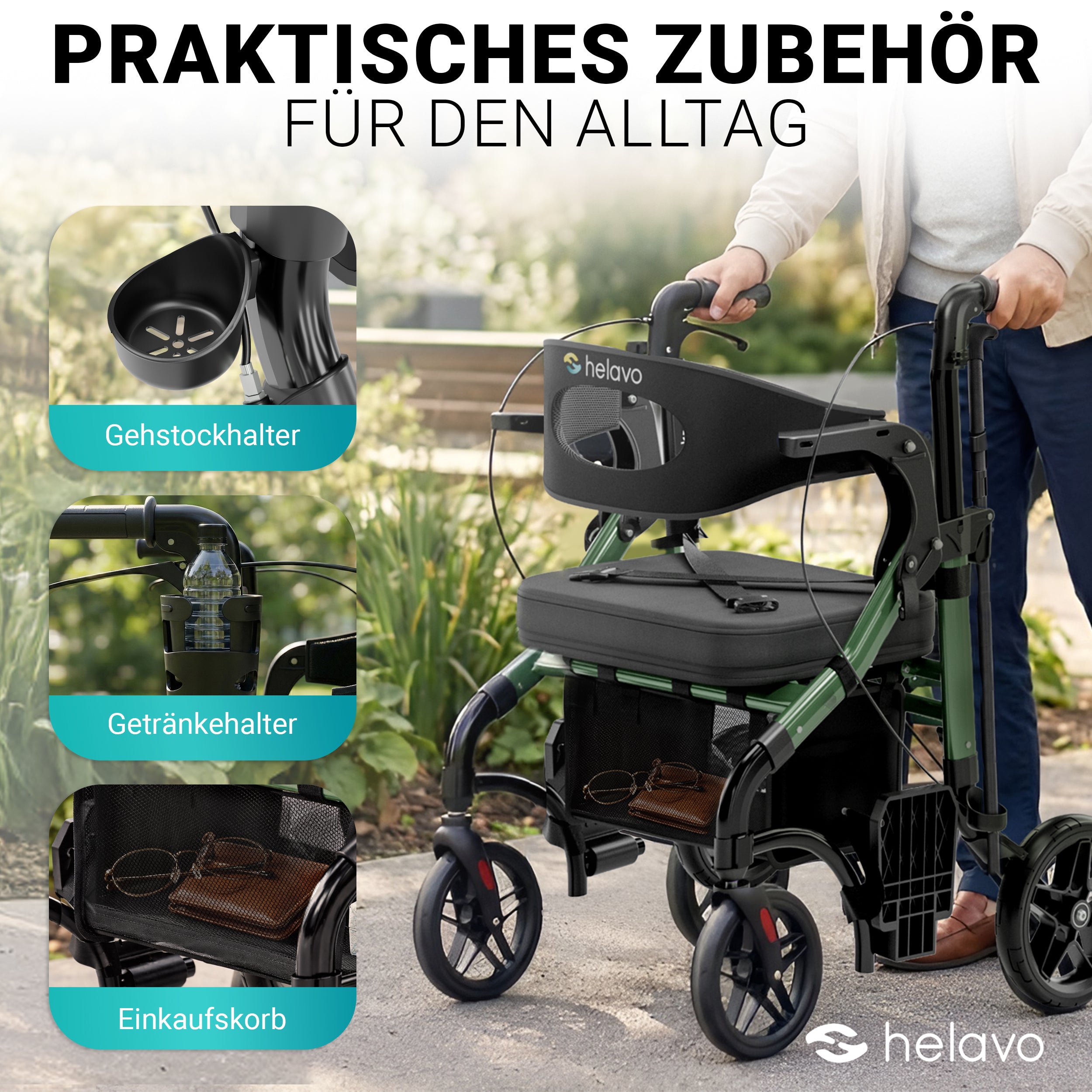 2-in-1 Rollator & Wheelchair H1170 Green