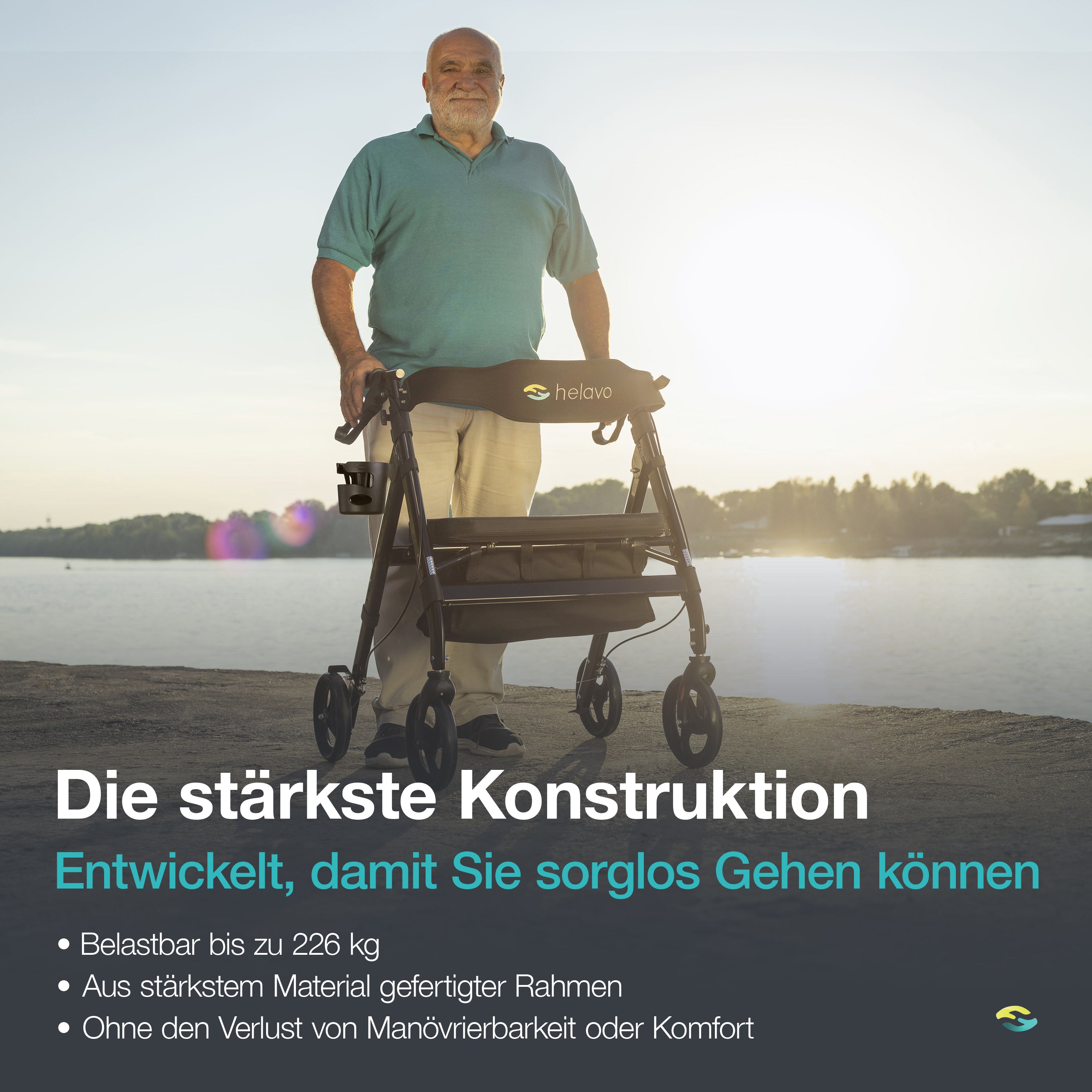 Helavo Heavy Duty Walker with Large, Height-Adjustable Seat - Extra Wide Bariatric Rollator for Seniors - 226 kg Weight Capacity