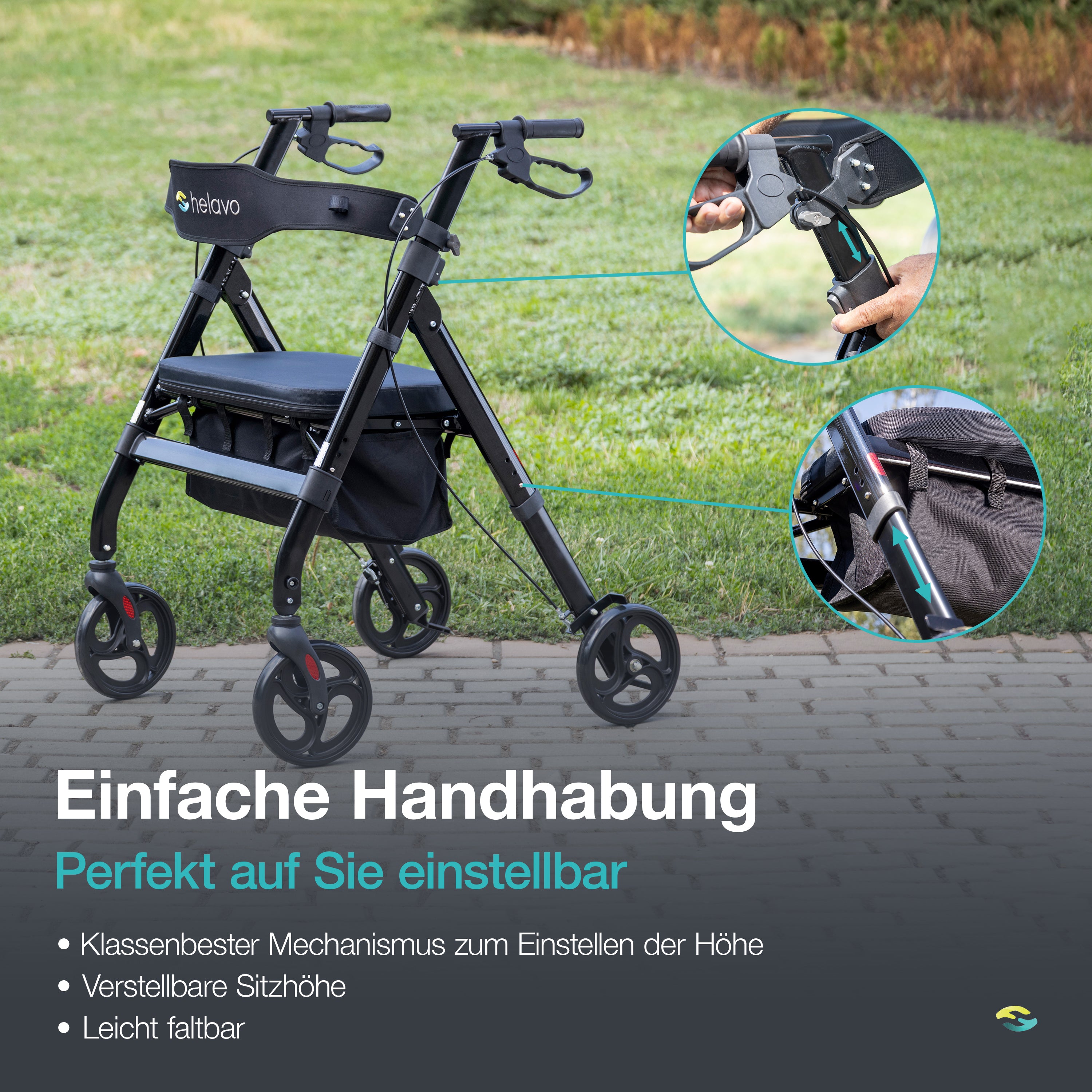 Helavo Heavy Duty Walker with Large, Height-Adjustable Seat - Extra Wide Bariatric Rollator for Seniors - 226 kg Weight Capacity