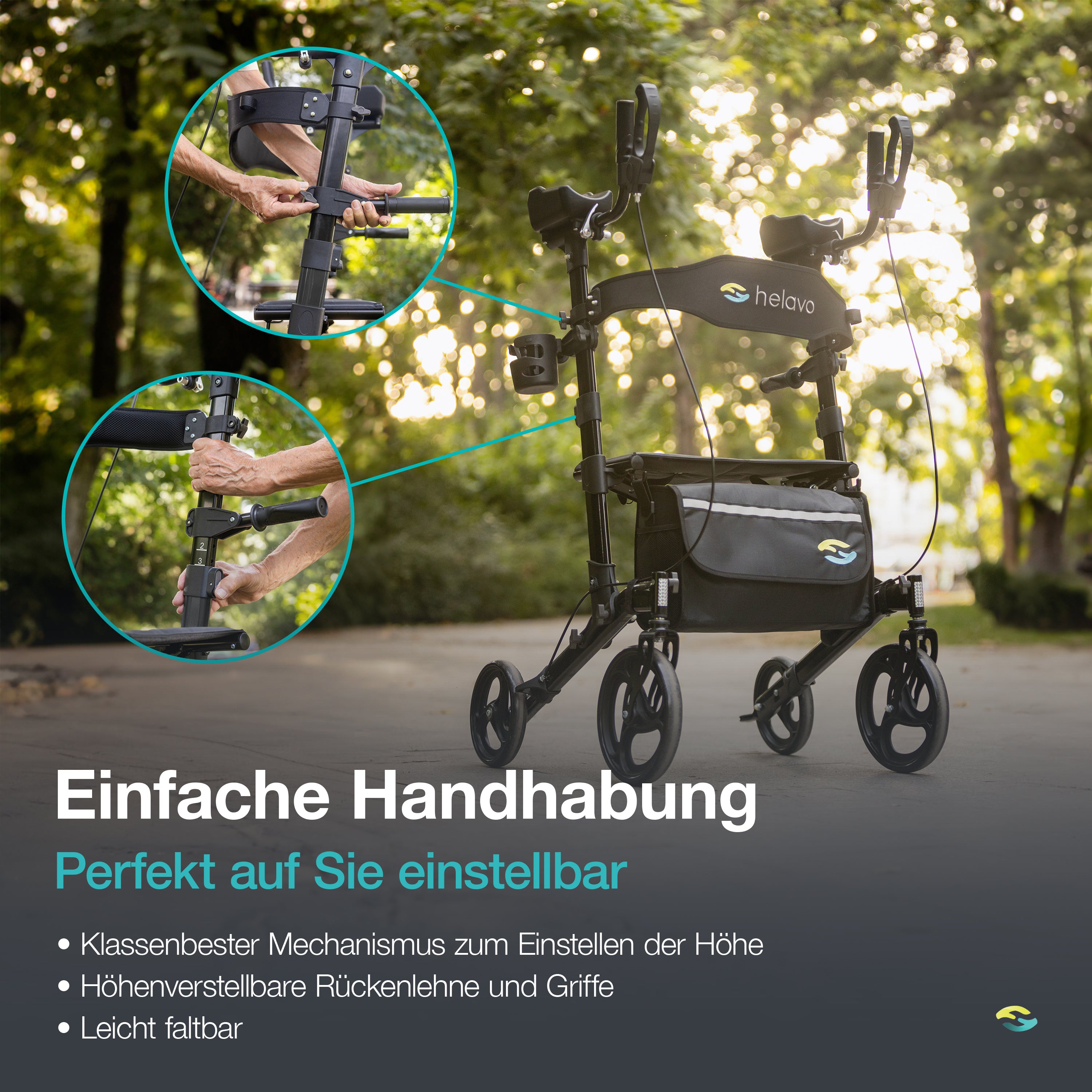 Generalüberholt  Arthritis-Rollator mit gepolsterten Unterarmstützen H1060 Schwarz