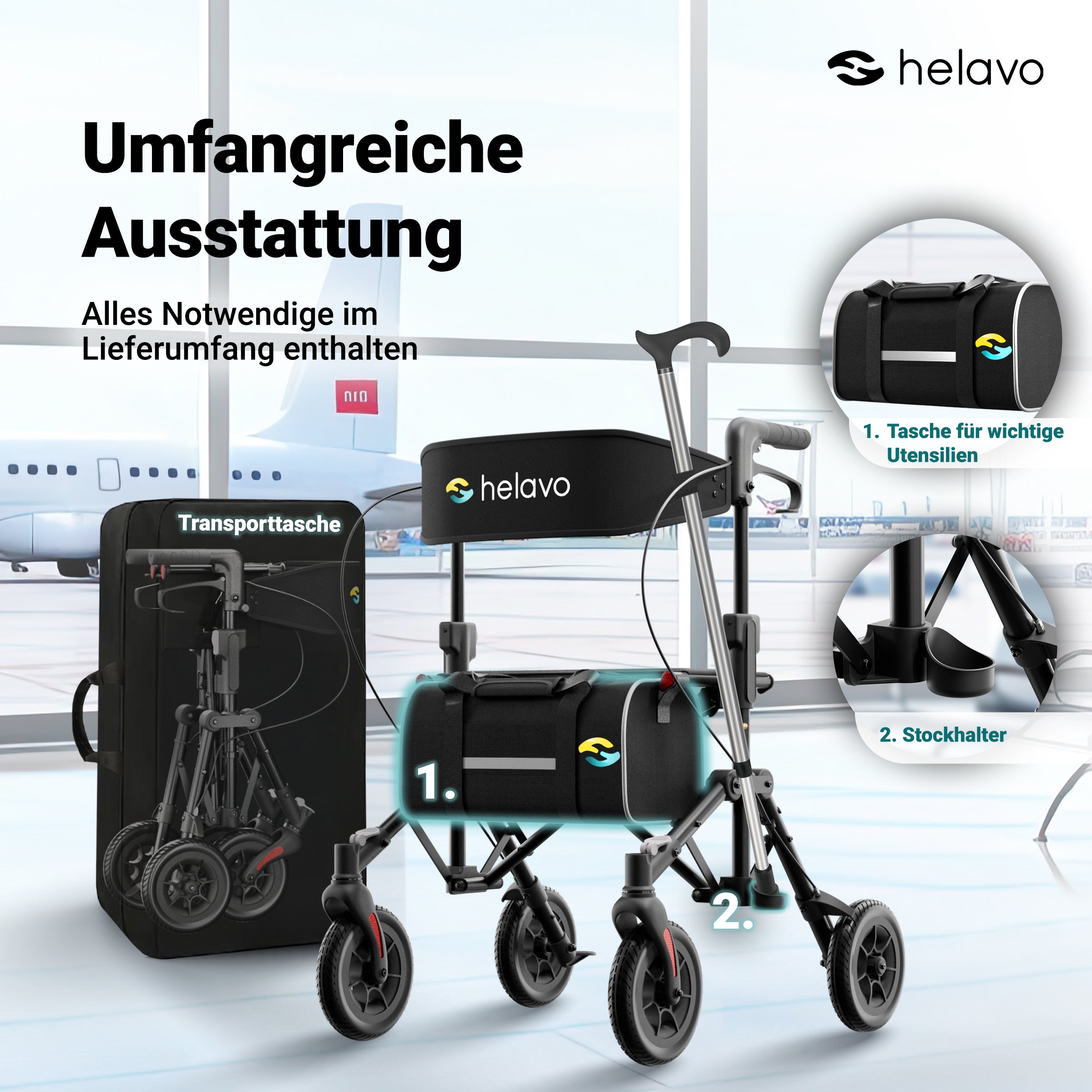 Foldable and Lightweight Walker with Seat for Seniors H1320 Black