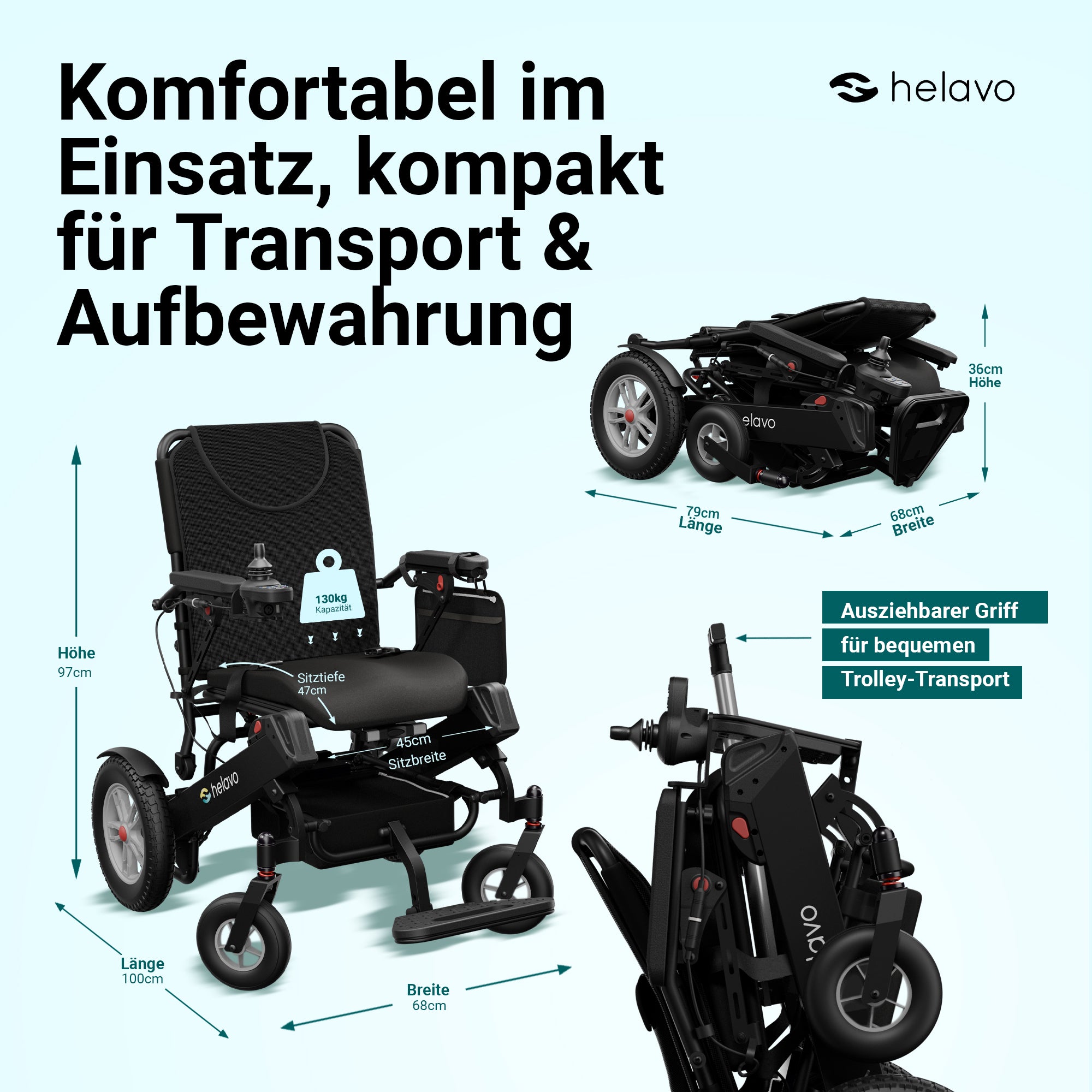 Wide All-Terrain Electric Wheelchair for Adults - Fast-Folding Electric Wheelchair H2010